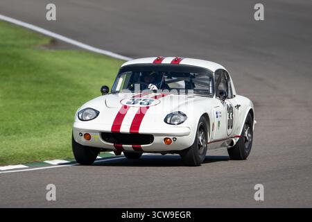 La gara del Fordwater Trophy con auto sportive classiche degli anni '1960 in azione al Goodwood Revival 2025, Goodwood Motor Circuit, Chichester, West Sussex, Foto Stock