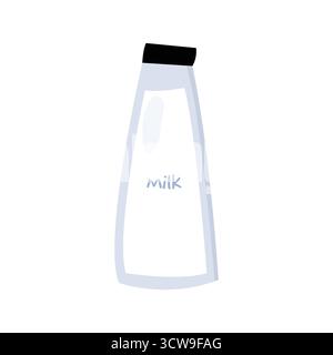 Bottiglia di latte con tappo nero isolato Illustrazione Vettoriale