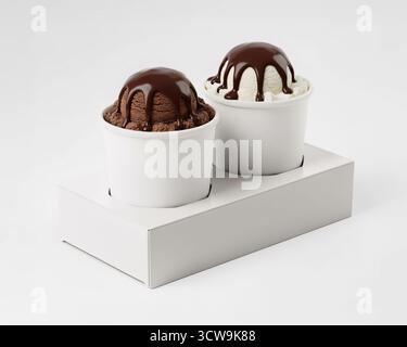 Mockup di tazze per gelato in un portabottiglie Foto Stock