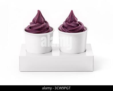 açaí in tazze bianche, confezione mockup. Foto Stock