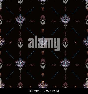 Lattice floreale Deep Black Ornamental Illustrazione Vettoriale