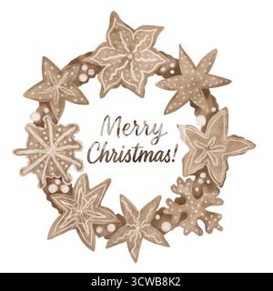 Illustrazione ad acquerello di una corona di pan di zenzero per Natale. Disegnato a mano. Foto Stock