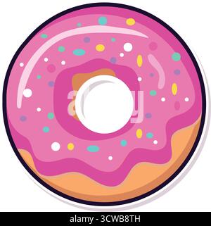 Illustrazione di dolci da forno, dolci da pasticceria. Deliziosa ciambella rotonda con glassa e decorazioni di zucchero. Illustrazione Vettoriale