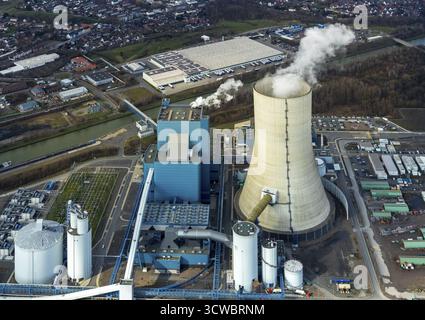 Vista aerea, prova, consenso al carbone, fermata dei lavori, centrale elettrica EON Datteln 4 presso il canale Dortmund-EMS, Datteln, zona della Ruhr, Renania settentrionale-Westpha Foto Stock