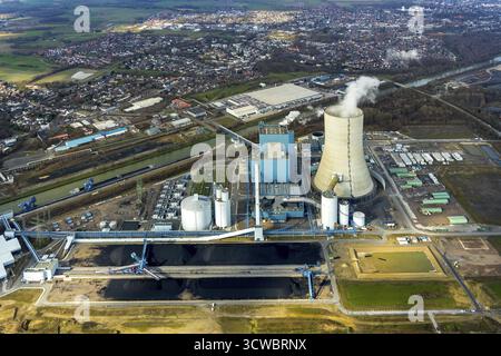 Vista aerea, prova, consenso al carbone, fermata dei lavori, centrale elettrica EON Datteln 4 presso il canale Dortmund-EMS, Datteln, zona della Ruhr, Renania settentrionale-Westpha Foto Stock