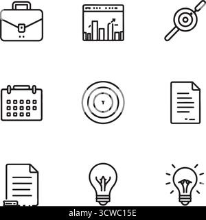 Set di icone per la produttività aziendale – concetti di strategia, pianificazione, analisi dei dati e innovazione Illustrazione Vettoriale