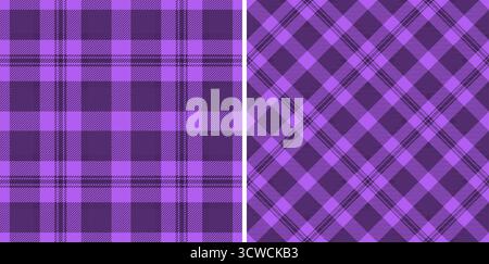 Due motivi di tartan viola. Un classico, un diamante. Design in tessuto. Le texture tessili creano uno sfondo caldo, accogliente ed elegante. Per la moda, cr Illustrazione Vettoriale