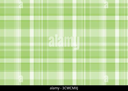 Vettore di controllo asimmetrico senza cuciture, motivo di trama lineare del tessuto. Cucire lo sfondo in tessuto tartan a quadri nella tavolozza dei colori chiaro e verde. Illustrazione Vettoriale