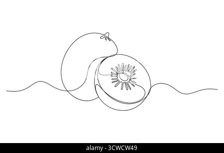 Illustrazione vettoriale Kiwi a una linea. Line art, una linea continua, semplice, kiwi Fruits disegno a linea continua, Kiwi Fruit Line Drawing Illustrazione Vettoriale