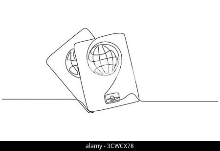 Disegno a linea continua dell'icona Passport. Illustrazione del vettore simbolo disegnato a mano Illustrazione Vettoriale