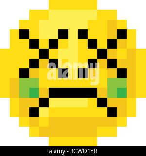 Pixel Art Emoji Emoticon Sick Face Illustrazione Vettoriale