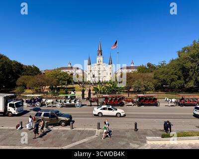 St. Louis e Jackson Square nel quartiere francese di New Orleans Foto Stock