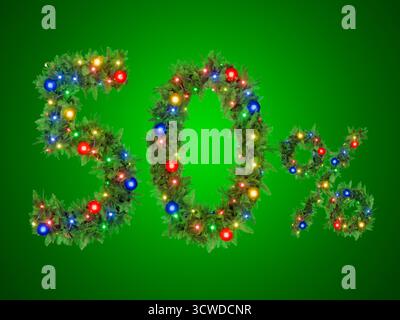 Un segno festivo del 50% è formato dalle decorazioni natalizie. Foto Stock