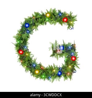 Lettera G adornata con luci di Natale. Foto Stock