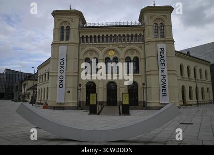 Vista panoramica del Nobel Peace Center, un museo dedicato al Premio Nobel per la Pace sull'altopiano di Brynjulf Bulls a Oslo, Norvegia. Foto Stock