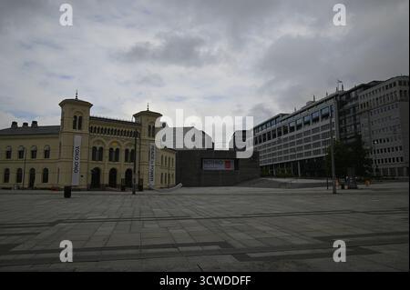 Vista panoramica del Nobel Peace Center, un museo dedicato al Premio Nobel per la Pace sull'altopiano di Brynjulf Bulls a Oslo, Norvegia. Foto Stock
