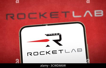 Logo Rocket Lab - produttore aerospaziale quotato in borsa Foto Stock