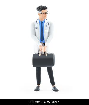medico cartoni animati 3d in piedi con borsa medica e in attesa Foto Stock