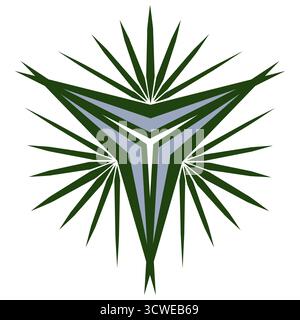 Elemento fantasia geometrica ornamentale verde. Design creativo rotondo del tatuaggio del portale. Insolito mandala geometrico. Stella con raggi rotti. Ornamento triangolare i Illustrazione Vettoriale