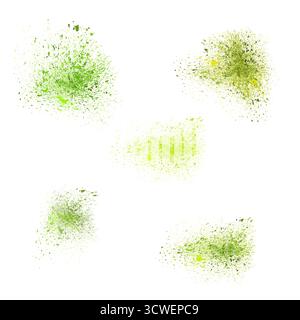 Macchie e schizzi di acquerelli verdi astratti, dipinti a mano. Questo set vibrante è perfetto per la casa, i bambini e i tessuti per la cucina, la carta da imballaggio e la Foto Stock