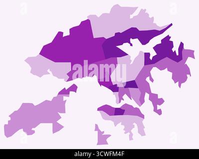 Mappa di Hong Kong con le regioni. Solo una semplice mappa di confine con la divisione della regione. Tavolozza dei colori viola. Illustrazione Vettoriale