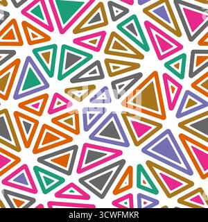 Sfondo astratto Tileable. Forme solide arrotondate nei telai. Grandi dimensioni dei triangoli. Stile multicolore. Modello ripetibile. Sezioni vettoriali di trend. Illustrazione Vettoriale
