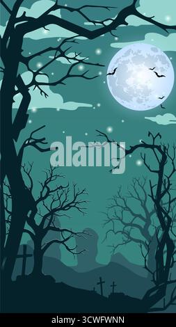 La casa infestata e la silhouette di Coffin in scena di Halloween marrone e arancione Foto Stock