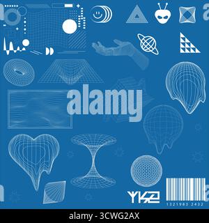 Grafica futuristica - scritta Cyberpunk Sci-fi con elementi HUD e Y2K per streetwear e Merch Illustrazione Vettoriale