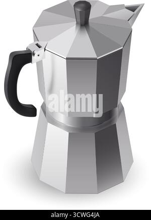 Macchina per il caffè geyser italiana a la moka su sfondo bianco. Immagine della caffettiera per preparare il caffè espresso su White Illustrazione Vettoriale