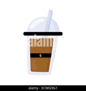 Bevanda rinfrescante a base di caffè ghiacciato in una tazza di plastica Illustrazione Vettoriale
