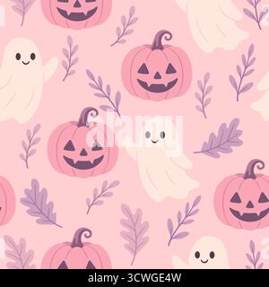 Motivo senza cuciture dei fantasmi e delle zucche di Halloween pastello Illustrazione Vettoriale