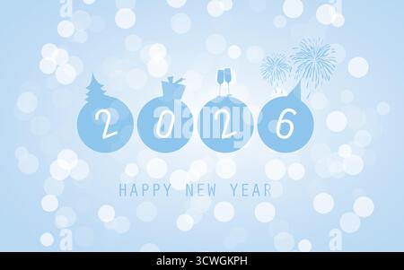 Auguri - carta blu di Capodanno di stile moderno, copertina o sfondo, modello di disegno tipografico con numeri rotondi per l'anno 2026 Illustrazione Vettoriale