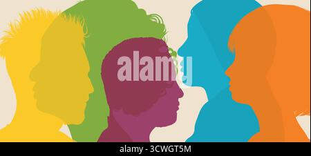 Sagome umane colorate che simboleggiano la diversità l'inclusione e l'unità Illustrazione Vettoriale