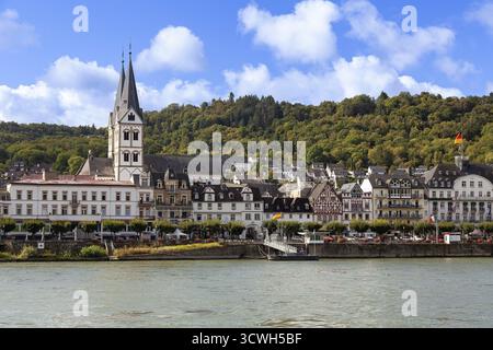 Veduta di Boppard sul fiume Reno, Renania-Palatinato, Germania Foto Stock