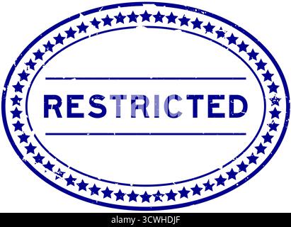 Timbro con guarnizione ovale in gomma blu a parola limitata su sfondo bianco Illustrazione Vettoriale