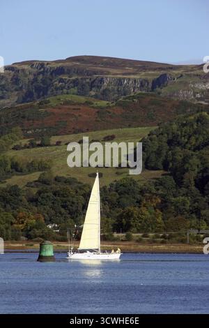 Yacht a vela nel Firth of Clyde, Dumbarton, Scozia, Regno Unito Foto Stock