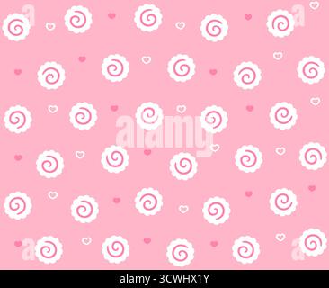 Narutomaki, cucina giapponese senza cuciture su sfondo rosa con cuori carini. Semplice illustrazione della clipart vettoriale dei cartoni animati. Illustrazione Vettoriale