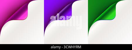 Angolo pagina arricciato, nuovo messaggio di annuncio del design. Set angoli carta in rotoli. Illustrazione vettoriale Illustrazione Vettoriale