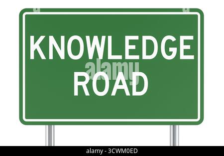 Knowledge Road, segnale stradale. Rendering 3D isolato su sfondo bianco Foto Stock