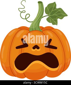 Zucca di Halloween, Jack o' lanterna che piange. Stile piatto alla moda disegnato a mano. Perfetto per inviti alla festa di Halloween, biglietti d'auguri, striscioni, adesivi, poster. Spaventoso Jack. Illustrazione vettoriale Illustrazione Vettoriale