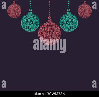 Sfondo natalizio con palle di Natale appese . Illustrazione Vettoriale