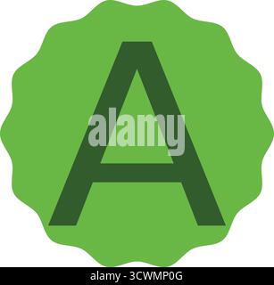 Lettera verde A cerchio verde chiaro interno – moderno design alfabetico vettoriale. Elegante lettera A verde posizionata all'interno di una morbida cornice circolare verde chiaro. Illustrazione Vettoriale