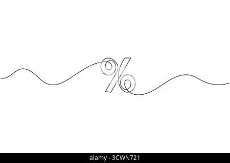Segno di percentuale continuo su una linea disegnando l'illustrazione del simbolo di sconto finanziario minimalista Illustrazione Vettoriale