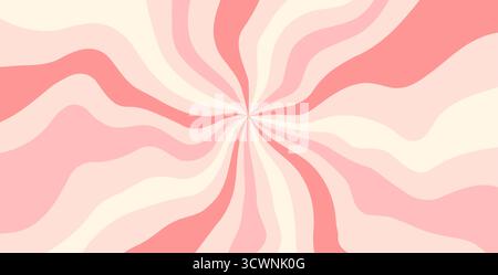 Motivo di caramelle rosa circo. Sfondo color crema rosso e beige a stelle. Sfondo con raggi solari a spirale retrò. Decorazione delle linee dinamiche ondulate vettoriali. Auto Illustrazione Vettoriale