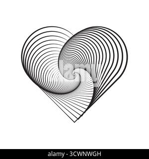 Forma cardiaca lineare astratta. Design vettoriale a spirale minimalista. Arte dell'illusione ottica. Forma della linea di gradiente. EPS 10. Illustrazione Vettoriale