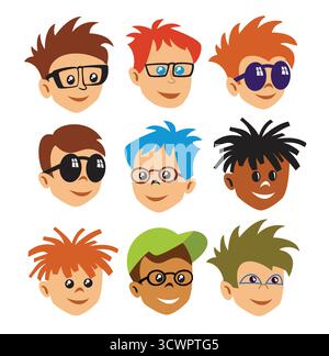 Gli Emoji emoticon icone di espressione nello stile cartoon faccia simboli pittogramma di grafica di persone fun immagine sorriso Illustrazione Vettoriale