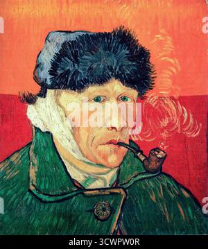 Vincent van Gogh, Autoritratto con un orecchio fasciato e pipa, pittura a olio su tela, 1889 Foto Stock
