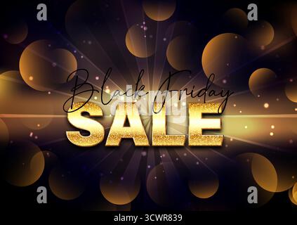 Sfondo Black Friday sale con testo color oro Illustrazione Vettoriale