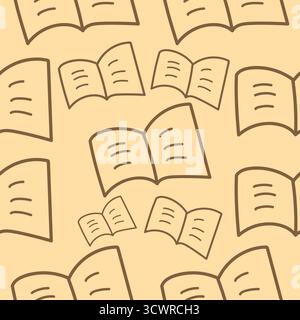 Illustrazione vettoriale con motivo senza cuciture per libri aperti disegnati a mano Illustrazione Vettoriale
