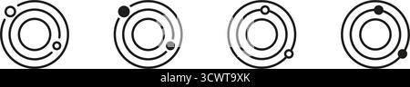 Linea orbita planetaria del sistema solare e insieme di icone solide. Astronomia corpi celesti percorsi orbitanti modelli cosmici e collezione di simboli per l'esplorazione spaziale Illustrazione Vettoriale